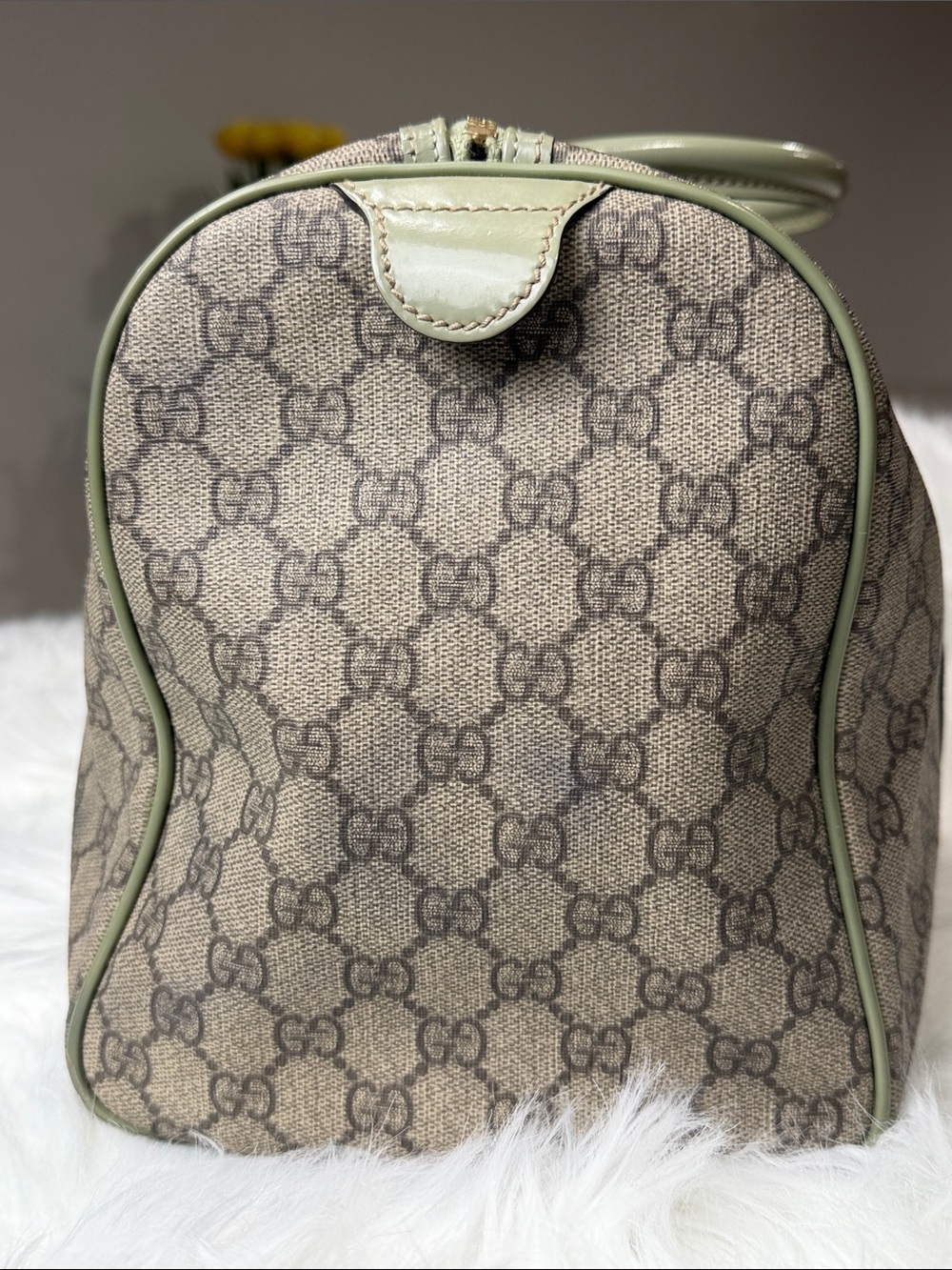 💯Authentic Gucci Vintage GG Monogram Boston Bag Sage Green Patent Leather🍀 - Picture 15 of 17